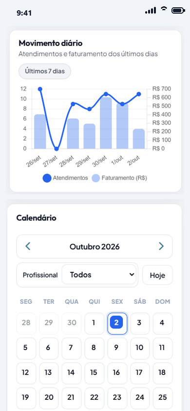 Gráfico de movimento diário e calendário no celular
